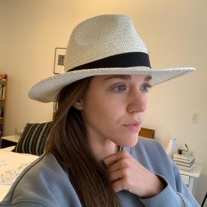 Zara Cream Straw Hat w/ Black Ribbon Rim